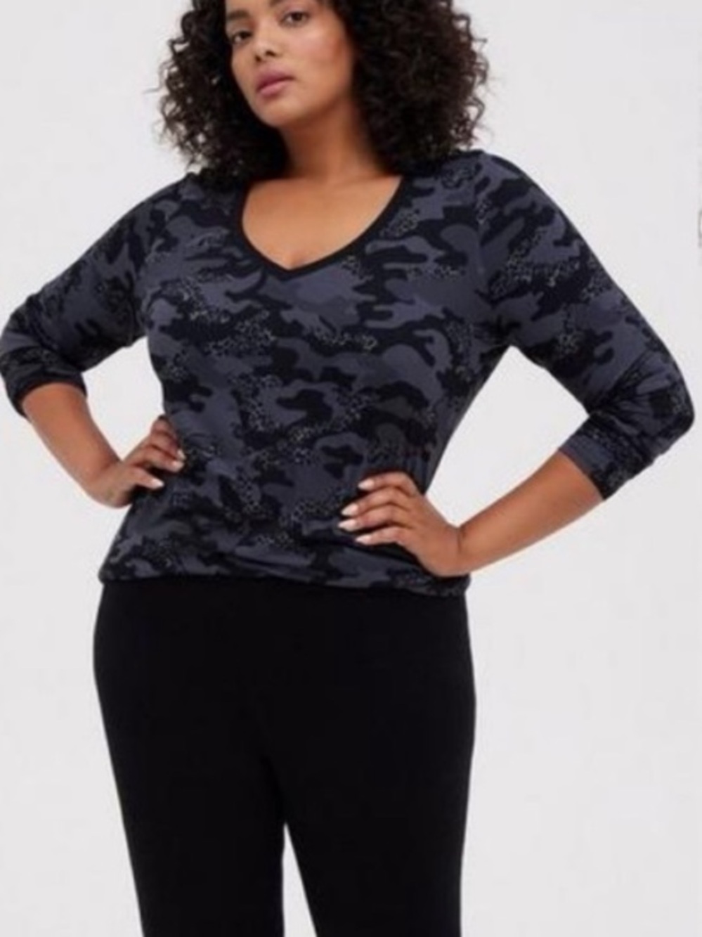 Torrid Perfect Super Soft V-Neck Long Sleeve‎ Camouflage Top Size 2X Camo Black